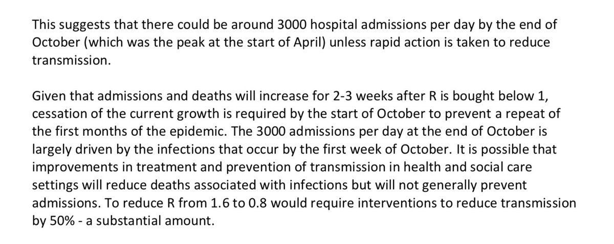 SAGE also warned there could be up to 3,000 hospital admissions per day unless action is taken.The minutes say that the tightening of “infection control measures in all hospitals & care homes should be seen as a priority if infections continue to grow.” https://assets.publishing.service.gov.uk/government/uploads/system/uploads/attachment_data/file/925854/S0769_Summary_of_effectiveness_and_harms_of_NPIs.pdf