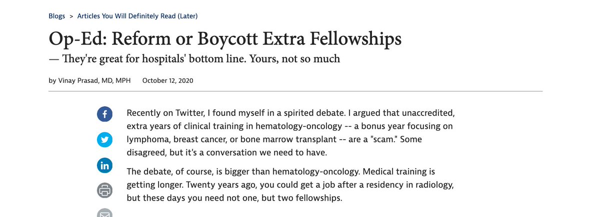 Now OUT in  @medpagetoday Continuing our debate last week, I flesh out the 8 reasons why extra (new) clinical fellowship years in medicine are problematicLast Friday we had a big debate b/c I called these a scam..