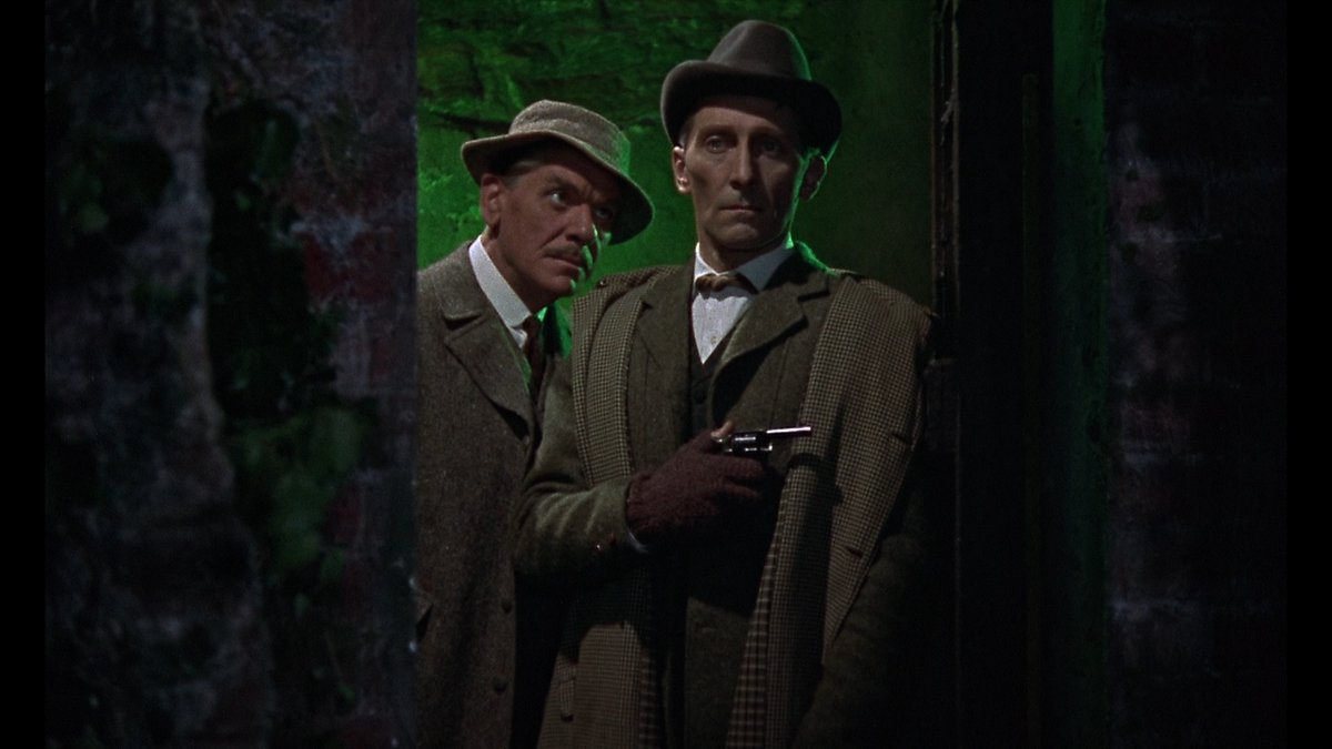12/31 THE HOUND OF THE BASKERVILLES (1959)Holmes & Watson are hired to protect Sir Henry Baskerville from a family curse in the shape of a ghostly hound.The most gothic story in the Holmesian Canon, enriched by lurid moments and the presence of Lee & Cushing. #31DaysOfHalloween