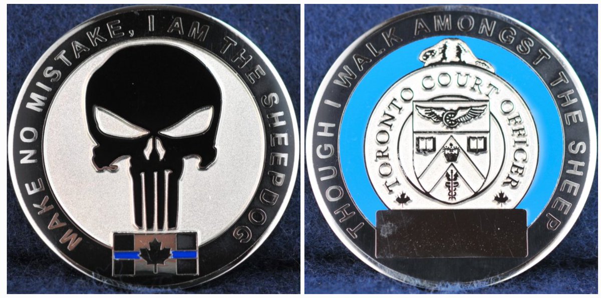 15/ There& #39;s also a Punisher/Sheepdog coin for the Toronto Court Officers. Imagine describing the people you& #39;re supposed to "Serve and Protect" as "sheep."