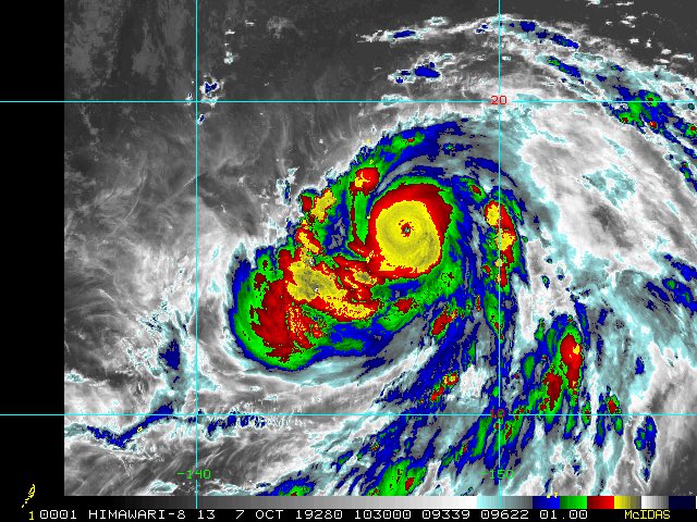 #OTDwx it was 2019 when Typhoon Hagibis (Reiwa 1 East Japan Typhoon) struck #Japan, becoming the 2nd costliest typhoon on record (1st unadjusted for inflation) & the deadliest typhoon for Japan in nearly 40 years. Hagibis peaked at 185 mph with a pinhole eye at one point. (1/2)
