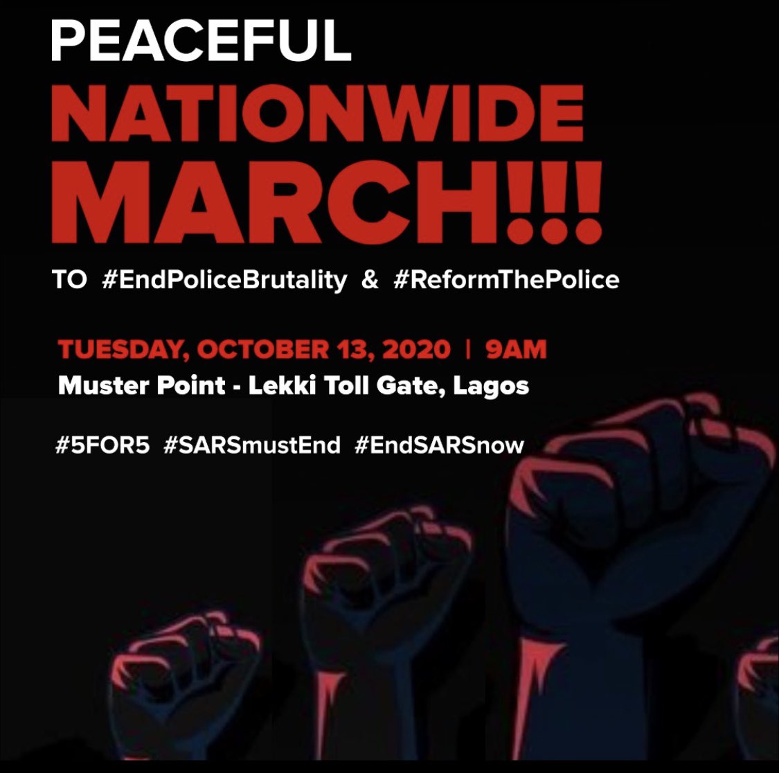 Apparently general consensus is Muri isn’t a safe meeting point 🤷🏾‍♂️. Oya we move, link up at toll gate instead! Let’s stay together!!  #5for5 #EndPoliceBrutality #SARSMUSTEND