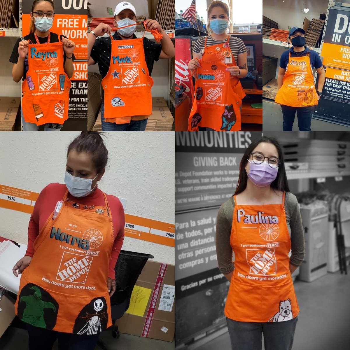 Shoutout to all these hard working cashiers for all you do! For C.A.M. We customized each cashier their very own apron with the design of their choice! Great work = Great Success!
<a href="/e_tindal3505/">E tindal</a> 
<a href="/DianaSundermann/">Diana Sundermann</a> 
@Fuerstenberg15 
@HomeDepot0523 
@JazminM55951940