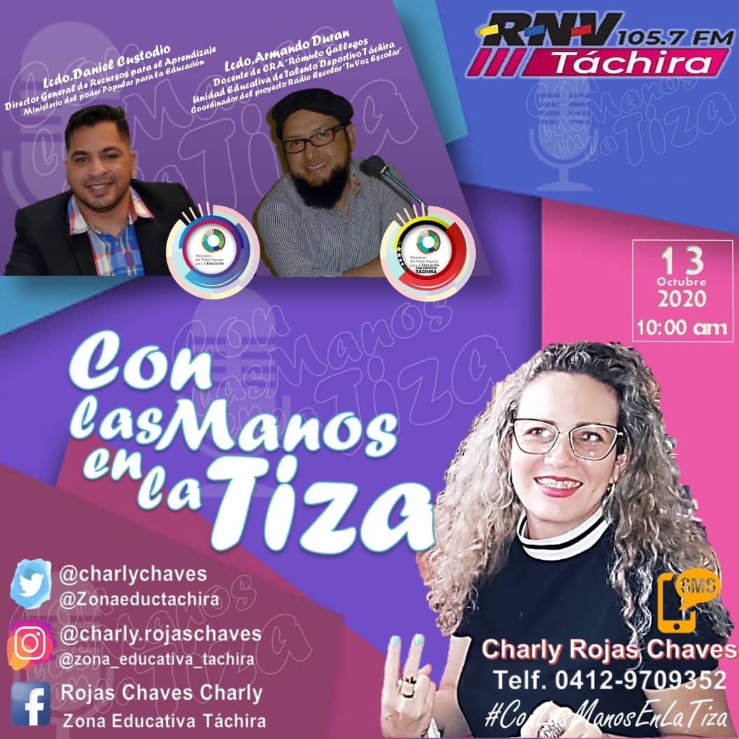 📢📢¡IMPERDIBLE! 

Mañana estaremos compartiendo con el Director General de Recursos para el Aprendizaje del @MPPEDUCACION, <a href="/Danielcustodio3/">Daniel Custodio</a> y con el Coordinador de <a href="/crauetdt/">Radio Talento</a>, Licenciado Armando Durán #ConLasManosEnLaTiza 🎤📻por <a href="/RNV_Tachira/">RNV Tachira</a>
#PuebloEnResistenciaAntiimperialista