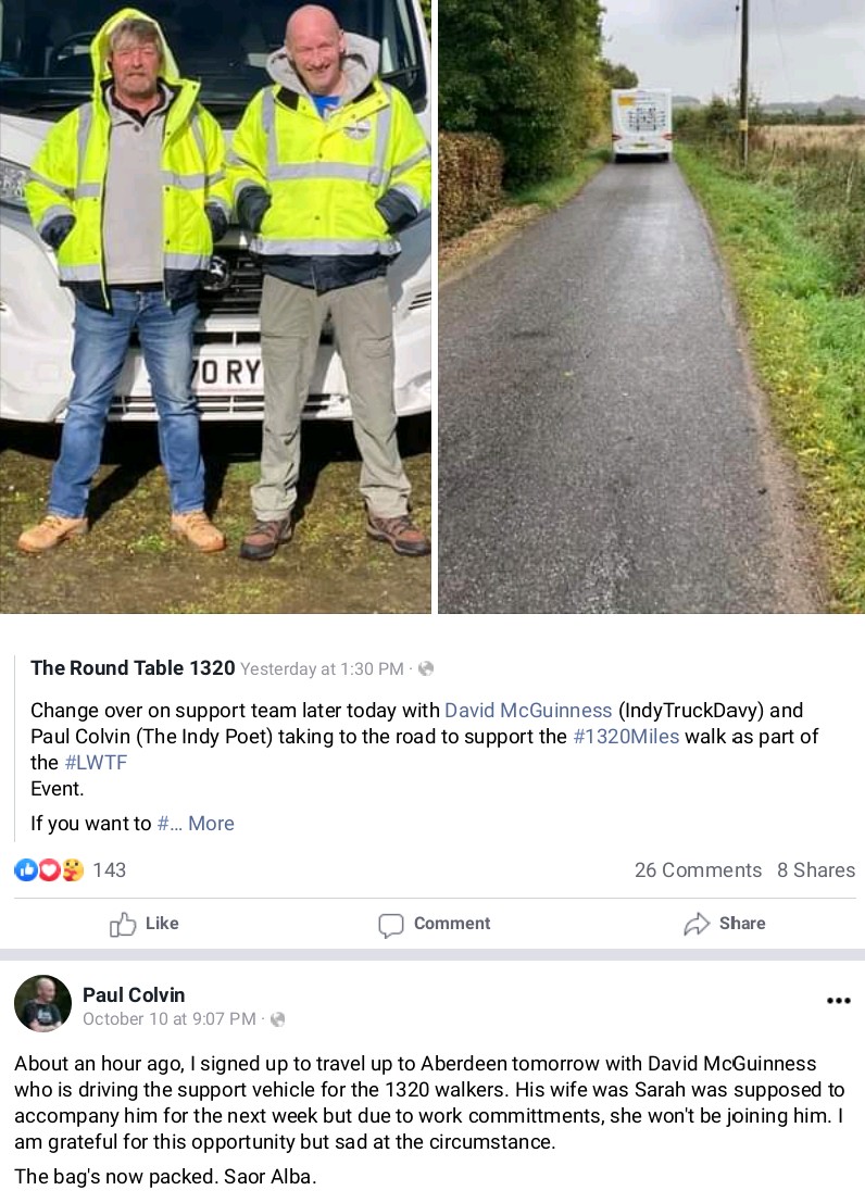 36. New non-bubble support crew cosying up in the campervan: Paul Colvin & Dave McGuinness now touring Scotland with the indy walkers - multiple households spreading their germs in Inverness and Tyndrum today and who knows where tomorrow?  #covidspreaders4indy