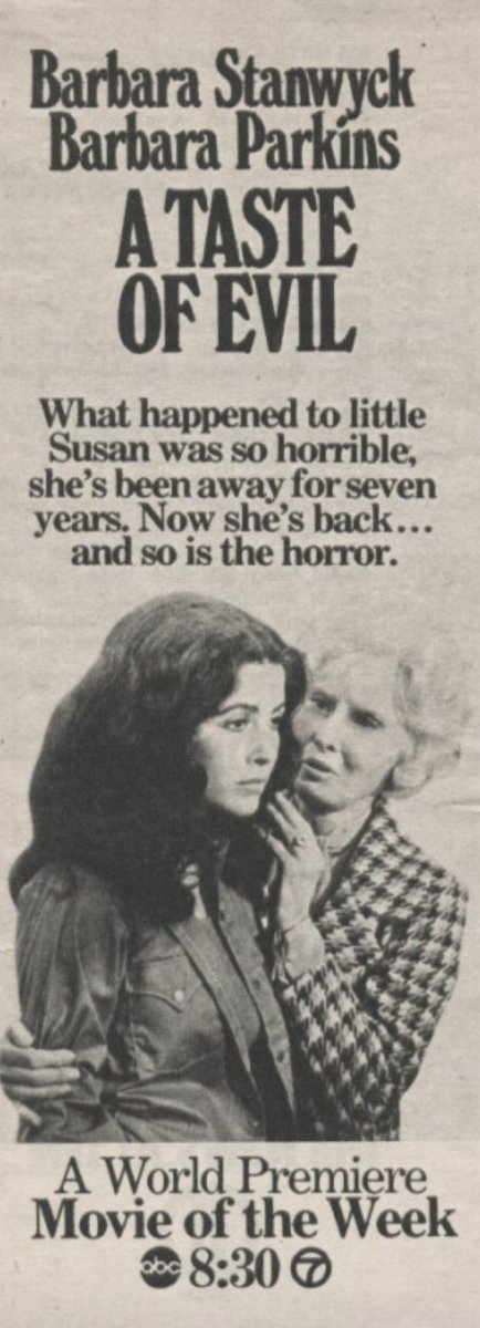 OTD in 1971, The ABC Movie of the Week premiered A Taste of Evil, & it's today's pick for the  #31DaysofTeleterror. The is-she-or-isn't-she-insane premise is not uncommon for the 70s, but this chiller starts off really dark and delves into childhood traumas and repressed memories.