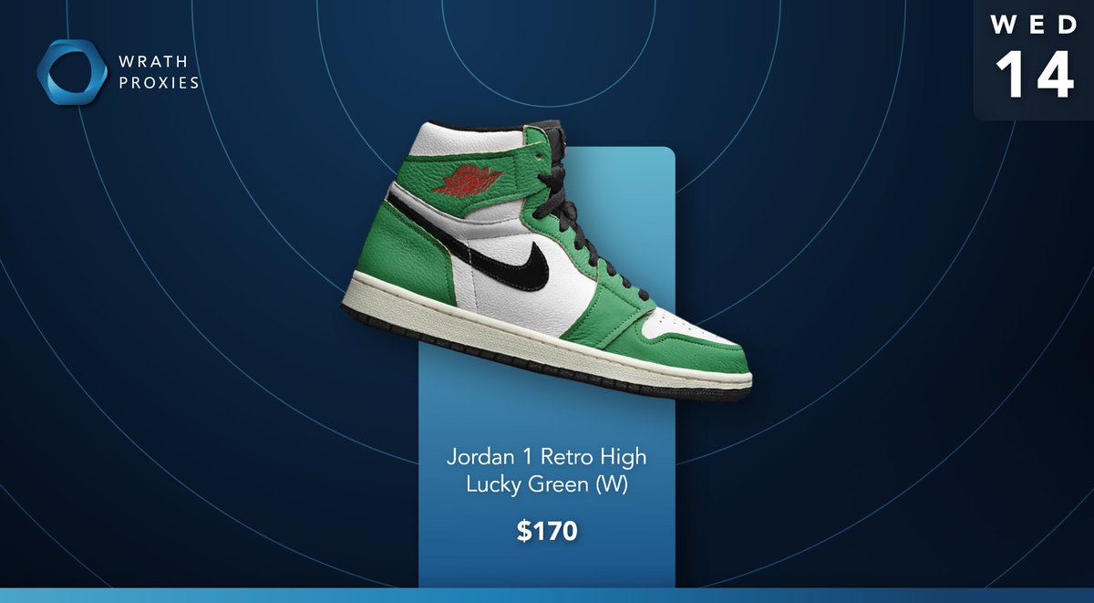 This Wednesday, the highly anticipated Jordan 1 Retro High 'Lucky Green' is releasing on various sites in women's sizing. 🗓️ Make sure you're prepared with Wrath Proxies. 👀 Random new purchases of Wrath Proxies will receive a weekly copy of Wrath AIO to use for the drop. 🥳