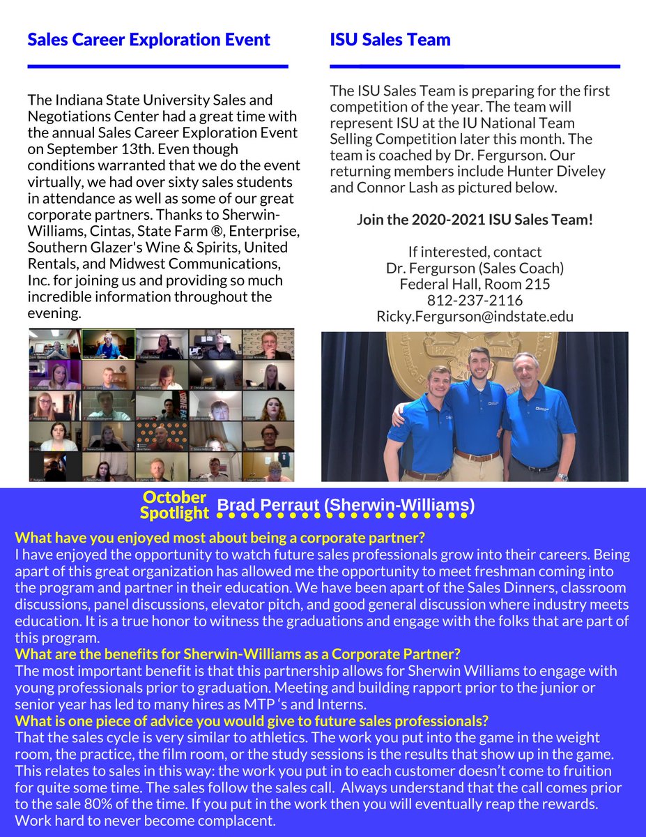 ISU_SNC's tweet photo. Congratulations to our research team, Dr. David Fleming, @DrRFergurson, &amp; @AllisonCrick24, for receiving the 2020 @SalesEdOrg Research Grant! Check out what our spectacular Corporate Partner Brad Perraut of Sherwin-Williams has to share as the October Spotlight. #ISUSNC https://t.co/McmIp6UsTj