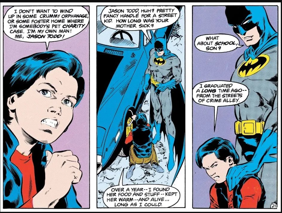 Jason Todd debuted, and he was a carbon copy of Dick but Bruce had to go to court against a vampire for custody. This story was later scrapped and he was given a new origin in which he stole the wheels from the Batmobile and was taken in because Bruce liked his style.