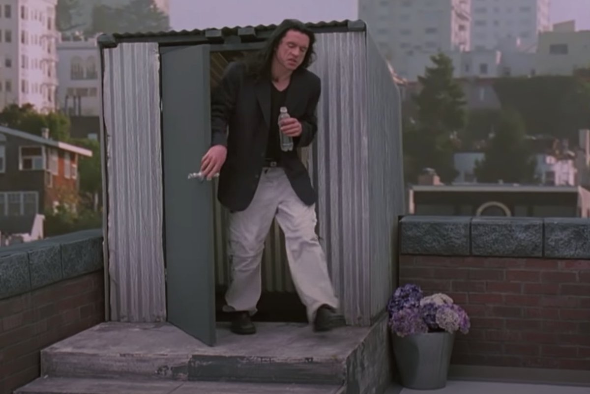 I'm sure I imagine this, but I'd love for the shed shot in Spiderverse to be homage to the "Oh, hi Mark" shot in "The Room":