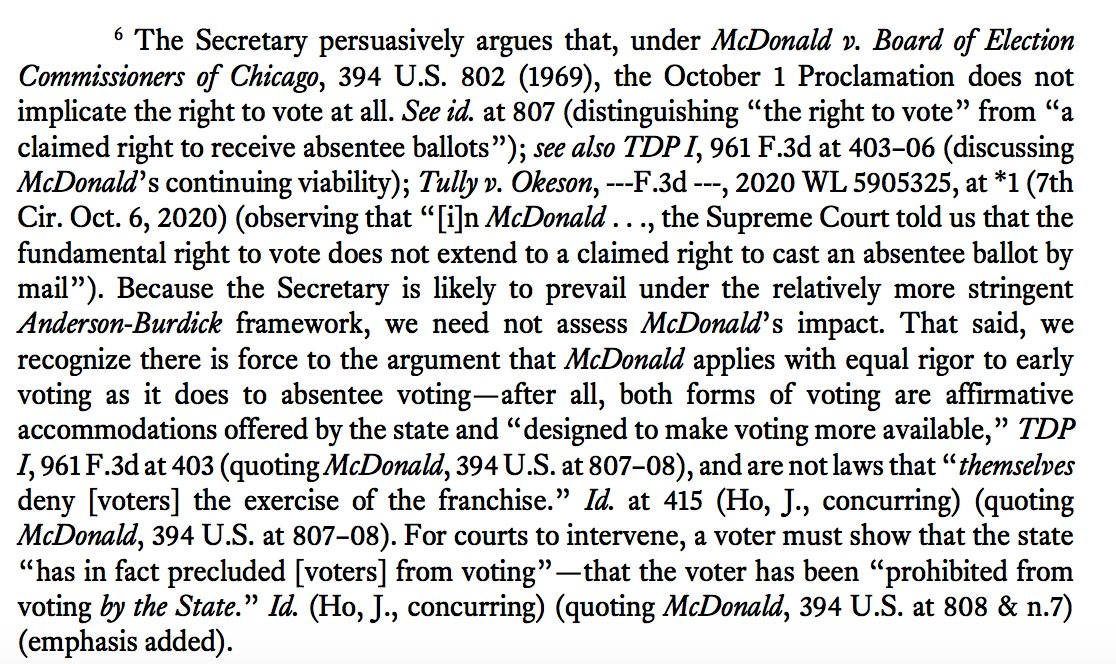 Pay attention to this footnote. It's a continued attack on the ability of the U.S. Constitution to vigorously protect the right to vote, suggesting that laws that direct the voting process aren't actually about the "right to vote."