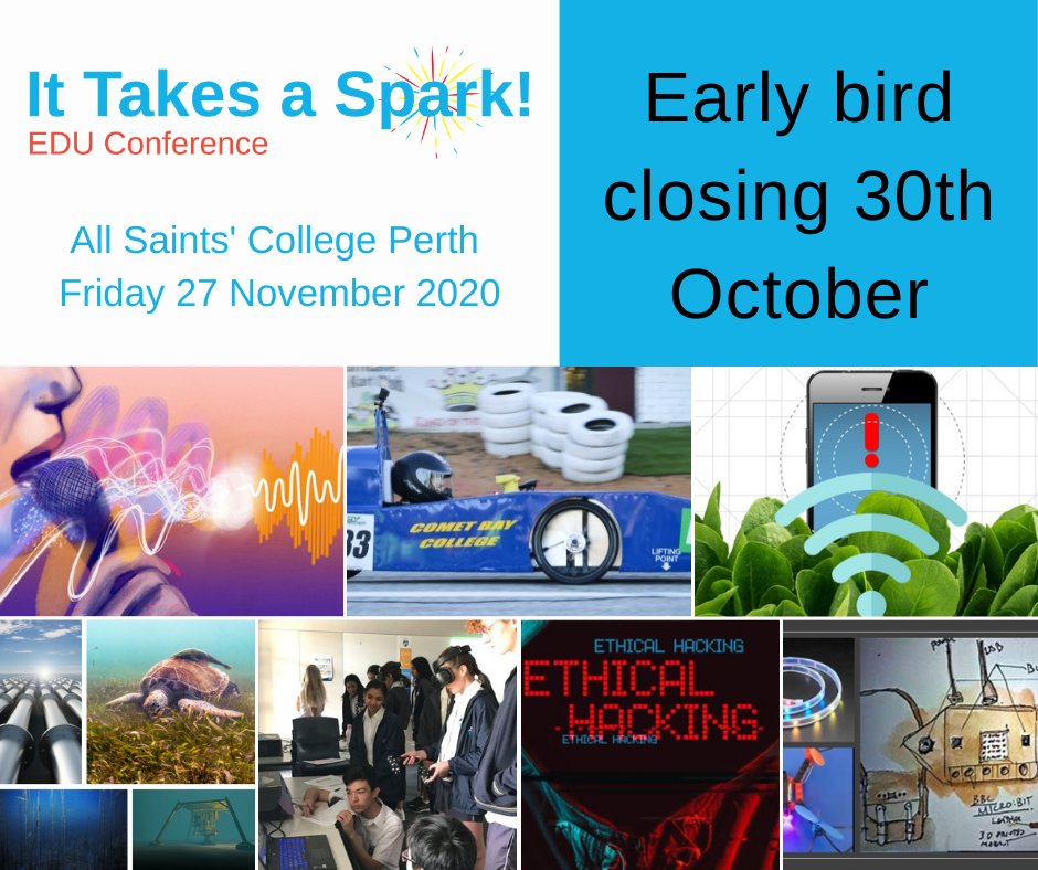The Early Bird closes soon for the Nov 27 Perth It Takes a Spark STEM Conference. Better get in soon - it is 70% full! spark-educonferences.com.au/it-takes-a-spa…