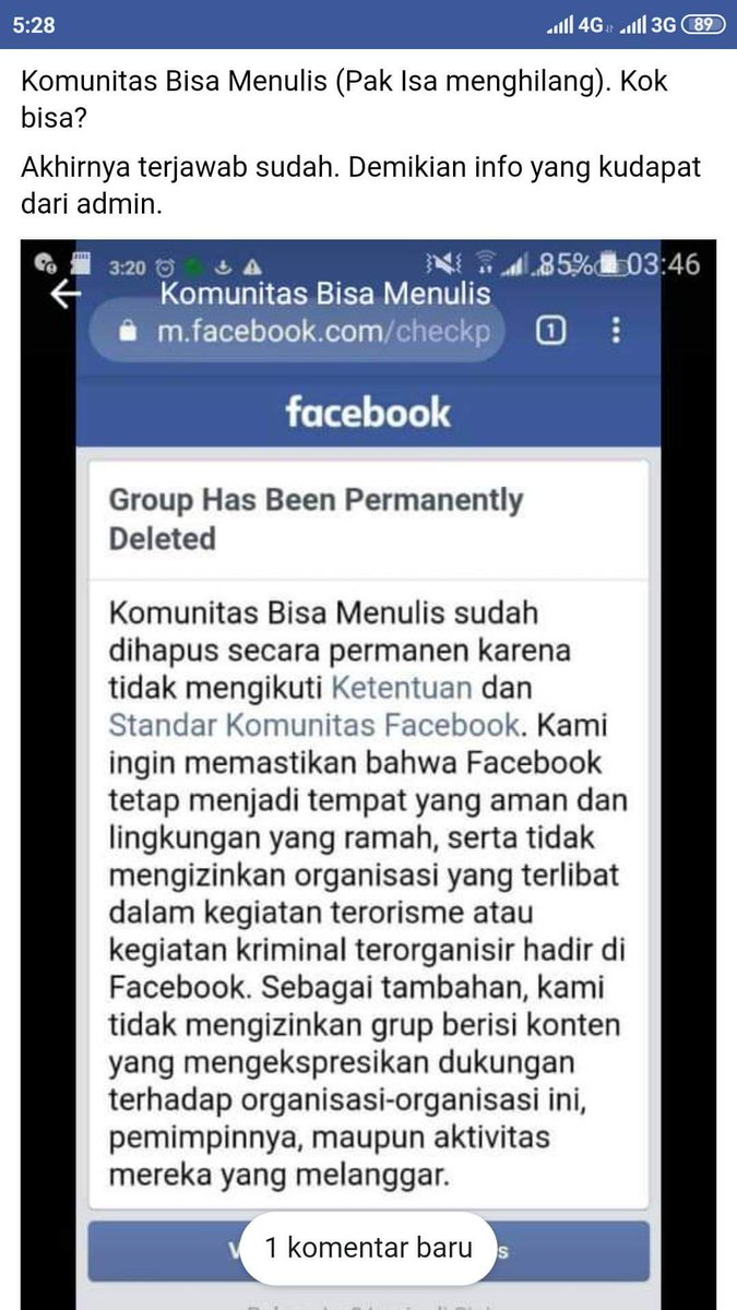 titisuharti's tweet photo. Grup literasi menulis #SaveKBM yg anggotanya 1.2 jt mendadak hilang tengah malam di FB, konon krn sering ada tulisan menolak UUD cilaka
@VIVAcoid @tempodotco @kompascom https://t.co/PeHeVaDYOx