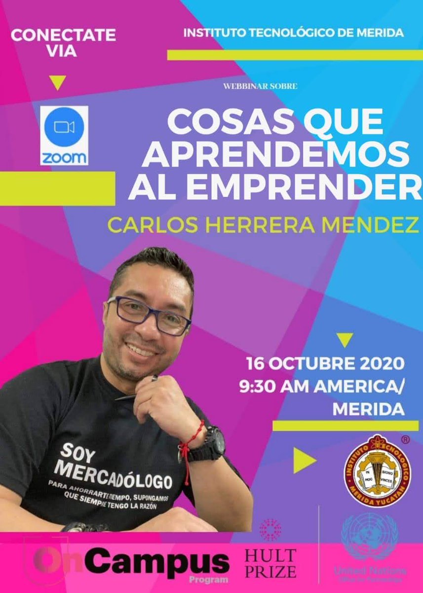 itmerida's tweet photo. Les invitamos cordialmente a este webinar "COSAS QUE APRENDEMOS AL EMPRENDER" impartido por el Dr. Carlos Herrera Mendez, Docente del Instituto Tecnológico de Mérida
Este es el primer webinar de muchos que tendremos para ustedes  🐺💪🏾
¡ESPERAMOS VERTE AHI!
https://t.co/VoSFiSoXEe https://t.co/ifu27WJrE5