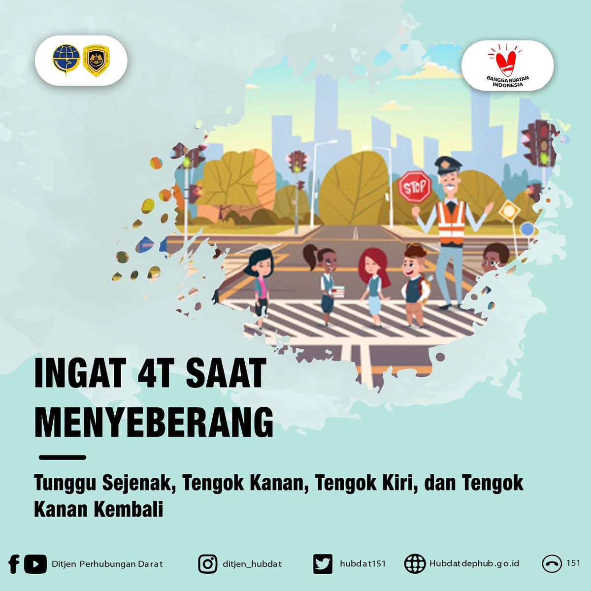Selamat pagi #MitraDarat! 

Mimin mau mengingatkan kepada kita semua saat menyeberang lakukan 4T yaitu Tunggu sejenak, Tengok kanan, Tengok kiri &amp; Tengok kanan kembali. Nah yuk biasakan lakukan ini, terutama diajarkan kepada anak-anak. Dan jangan lupa menyeberang di zebra cross.