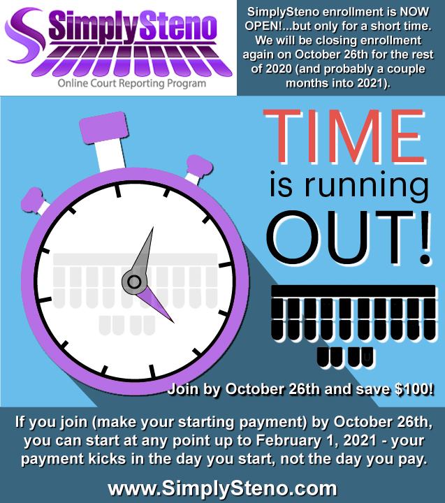 SimplySteno enrollment is OPEN again...but only for a couple weeks!  Save $100 if you join by October 26th!  The STRUCTURE you need.  The FEEDBACK you need.  The VALUE you need.  simplysteno.com