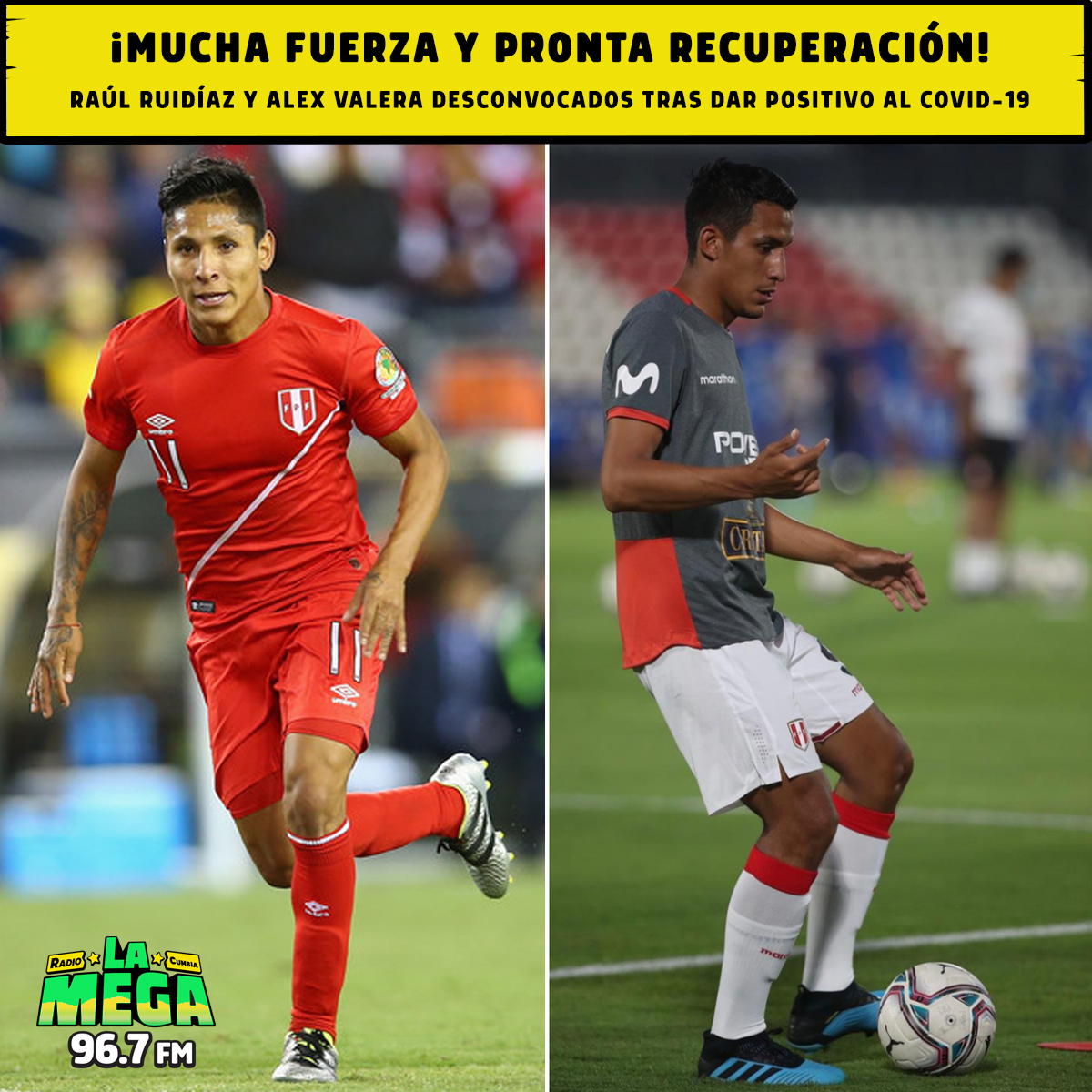 RadioLaMegaPe's tweet photo. 🇵🇪 ¡TENDRÁN SU REVANCHA, MUCHACHOS! 💪

La Federación Peruana de Fútbol anunció la desconvocatoria de Raúl Ruidíaz y Alex Valera tras dar positivos al Covid-19. Ambos futbolistas no presentan síntomas graves. https://t.co/Qthv5OqjEj