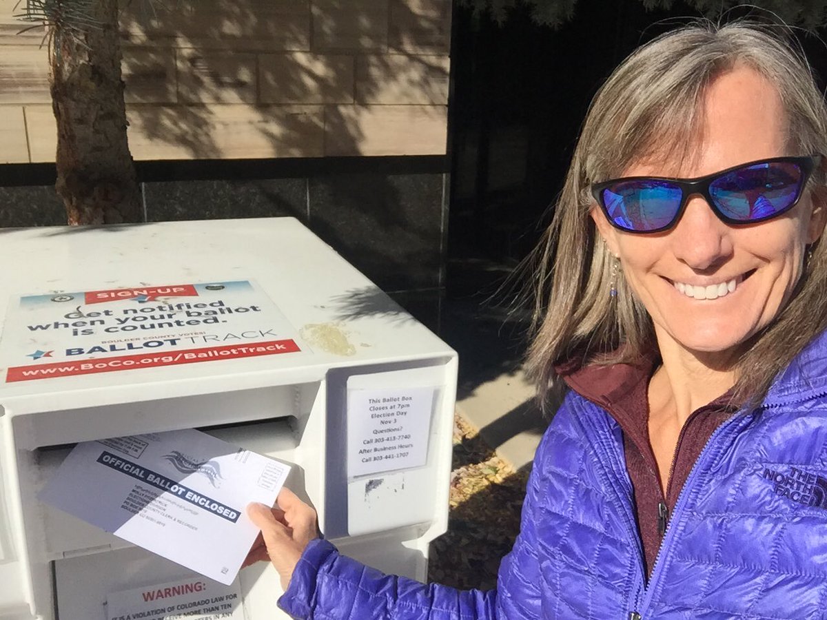 Elise4BoCo's tweet photo. Want to stop all those GOTV calls AND have your voice be heard? VOTE! I dropped my ballot off at this morning at one of the 16 convenient drop-off boxes in Boulder County - easy peasy! Go to https://t.co/DX7DWdQJ6e for a list of locales. #VoteCO https://t.co/4bbpe1hHmY
