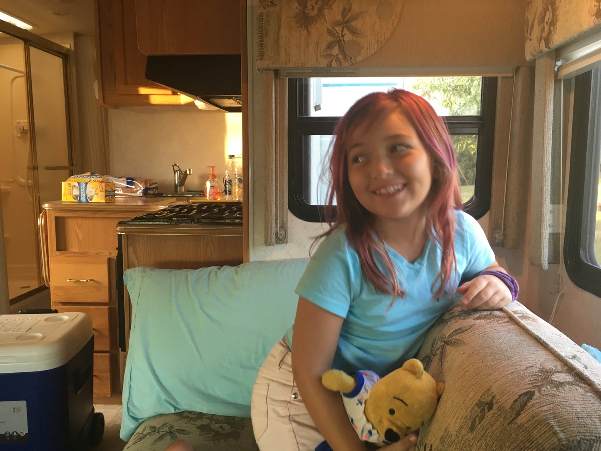 Picture from a great RV camping trip with the girls. Ace's hair is still purple. I dyed it a few days back before taking her to a Birthday Massacre concert. The occasional (closely-guarded!) age-inappropriate experience is good for kids, IMO.