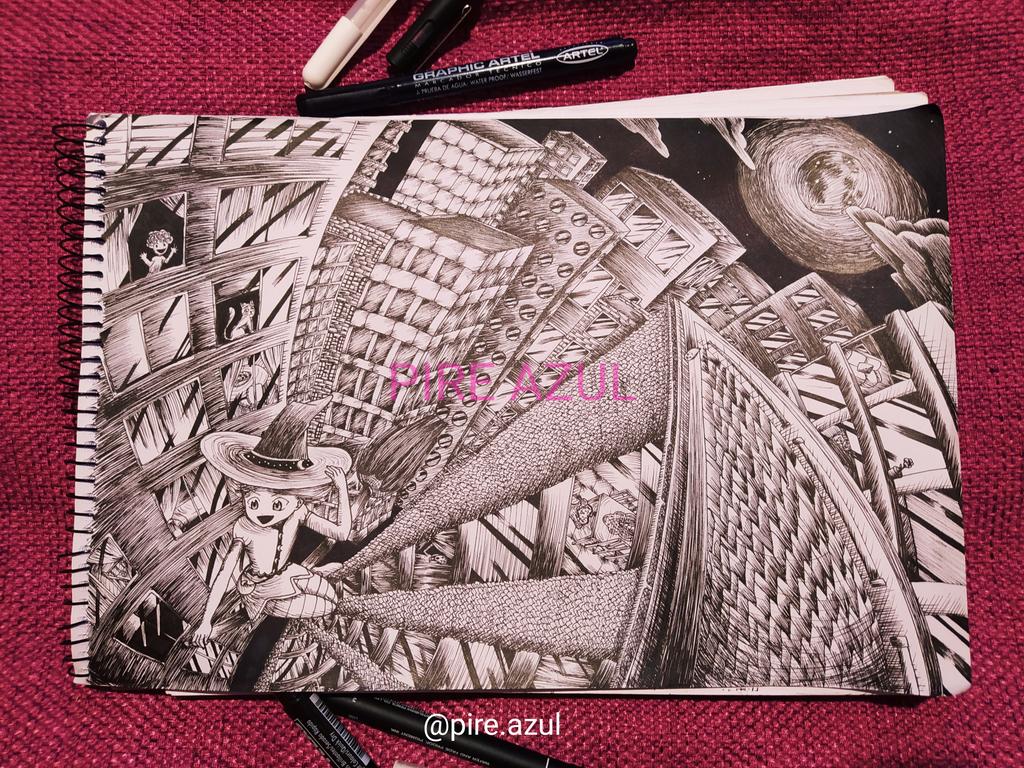 pire_azul's tweet photo. Hi🌼 I made this illustration for the #mythictober challenge in ink 🥰She is a very nice little witch riding her broom around the city, if you want to see more details, they are on my Instagram pire.azul ✨ You can also support me on my @kofi_button
#illustration #inktober2020 https://t.co/OdqZZKwGYo
