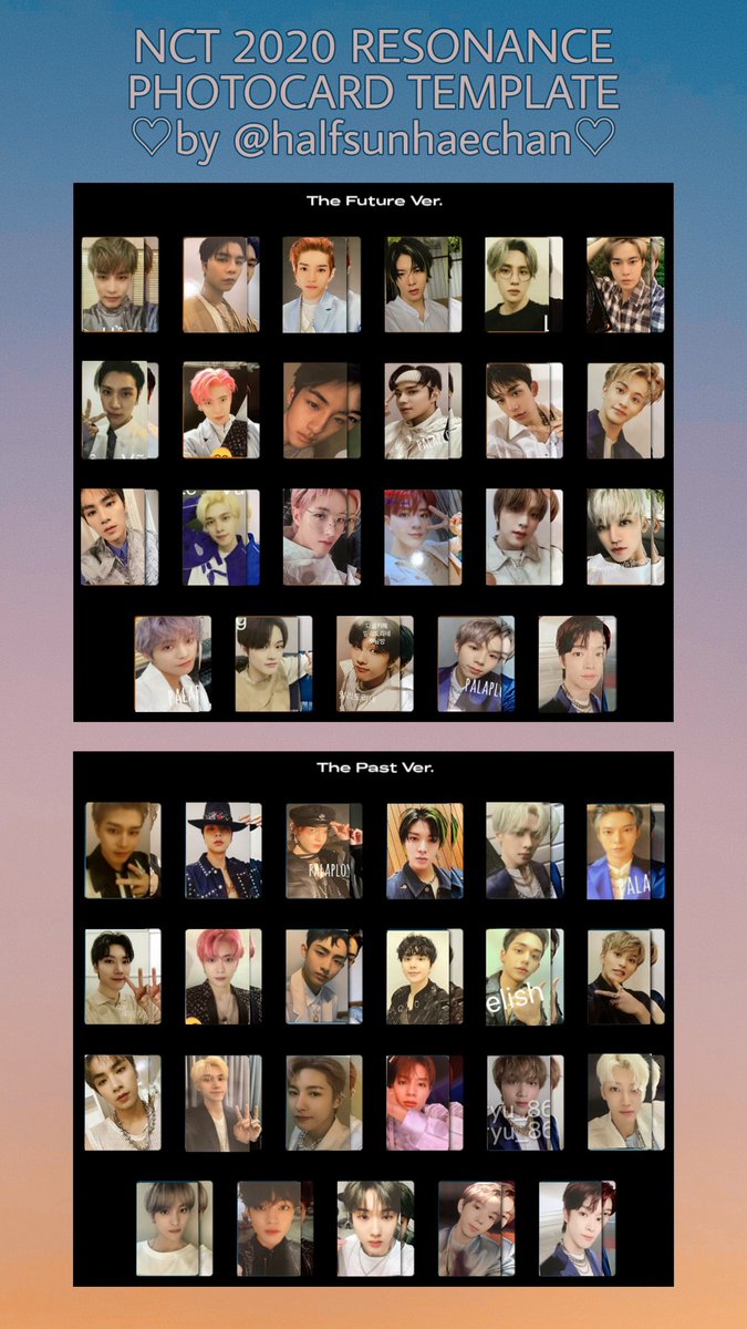 halfsunhaechan's tweet photo. NCT 2020 RESONANCE ALBUM
COMPLETE PHOTOCARD TEMPLATE 
#NCT2020 
#TAEIL #JOHNNY #TAEYONG #YUTA #KUN #DOYOUNG #TEN #JAEHYUN #WINWIN #JUNGWOO #LUCAS #MARK #XIAOJUN #HENDERY #RENJUN #JENO #HAECHAN #JAEMIN #YANGYANG #CHENLE #JISUNG #SHOTARO #SUNGCHAN https://t.co/qttYsnXoHE