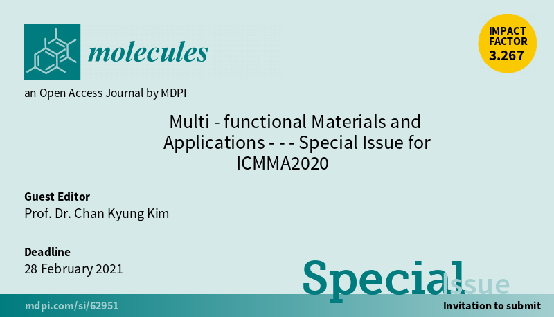 Molecules_MDPI's tweet image. 📢 New Special Issue Open for Submissions: Multi-functional Materials and Applications --- Special Issue for ICMMA2020
✏️ Guest edited by Prof. Dr. Chan Kyung Kim from Inha University in Korea
🔗 mdpi.com/journal/molecu…
📌 #Materials #Composites #MolecularStructures