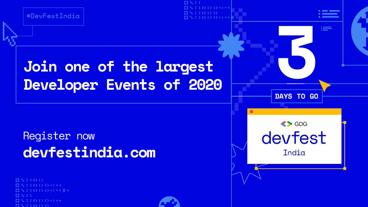 GDGIndia's tweet photo. #Countdown for #DevFestIndia begins🥳🥳

From 3 weeks to 3 days for the Code Concert : DevFest India.

Let's celebrate and enjoy together at: https://t.co/rghRHi53GN and yes, #YouCanBeAnArtist too!

#DevFest #CodeConcert https://t.co/aKjf7yRVXQ