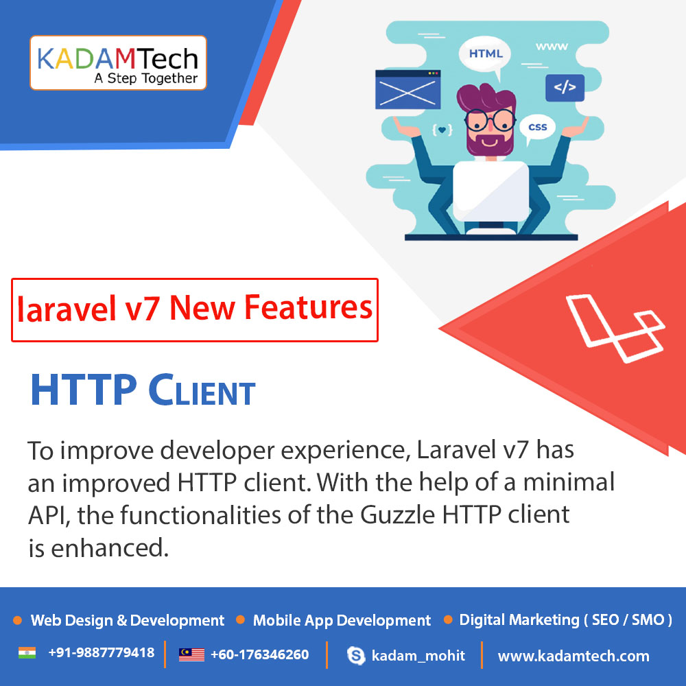 KadamTech1's tweet image. #Laravel 7 Features: #HTTP Client
Hire dedicated #Laravel_Developers & Programmers at #KadamTechnologies: A #Web & #Mobileappdevelopment company in India.
#laraveldevelopment #webdevelopment #softwaredevelopment #mobileappdevelopment #KadamTech #Jaipur #India #Malaysia #USA #UK