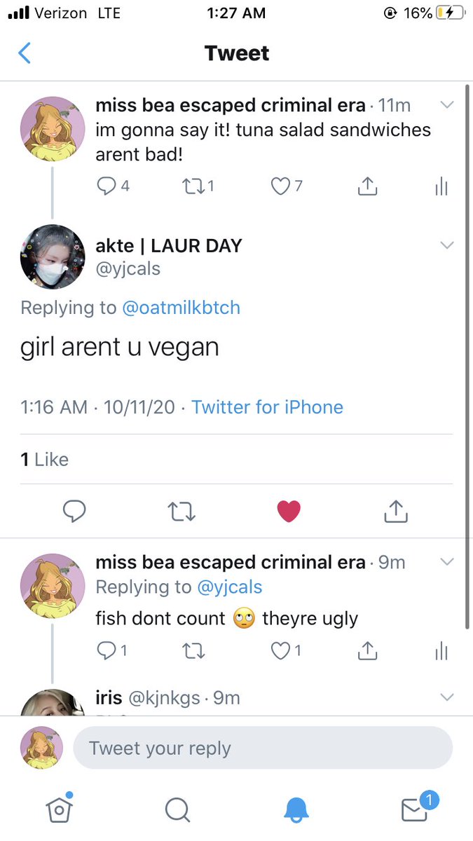 the tuna salad sandwich scandal: on October 11th, 2020, oatmilk made a tweet enthusiastically showing support for Panera’s signature tuna salad sandwich, she was met with criticism from our vegan savior Akte as tuna is NOT vegan!!!!!