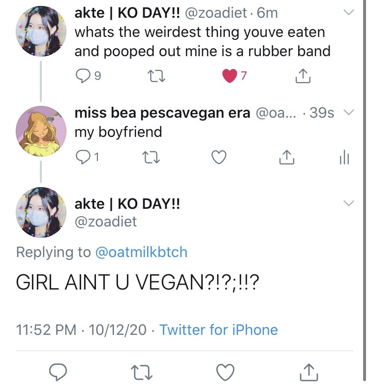 And finally, we have exclusive evidence FROM TODAY! She said that she “ate and pooped out” her boyfriend which is decidedly NOT VEGAN! But thanks to our vegan savior Akte, she was called out again.