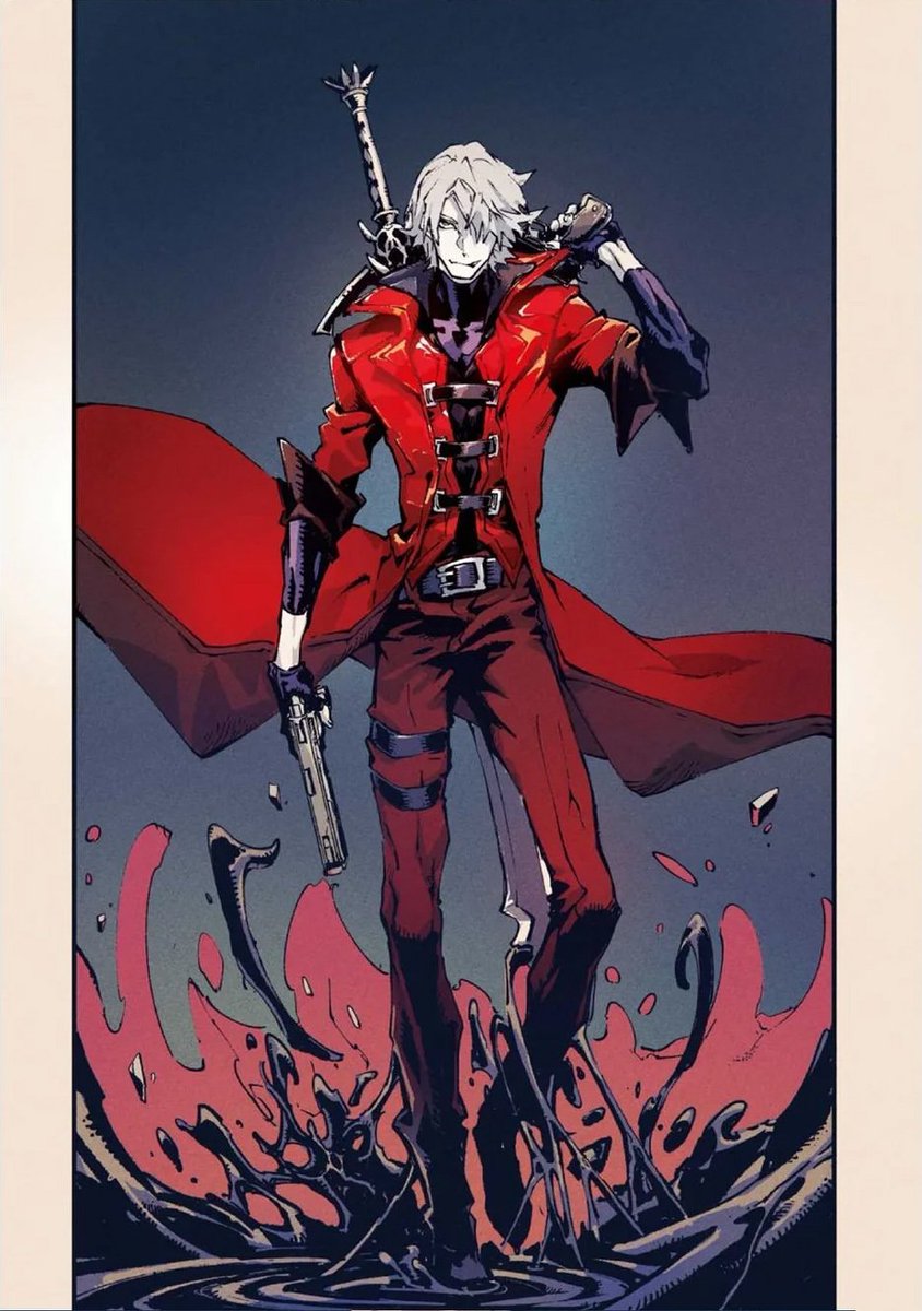 dante (devil may cry) 1boy male focus solo weapon red coat coat gradient background  illustration images