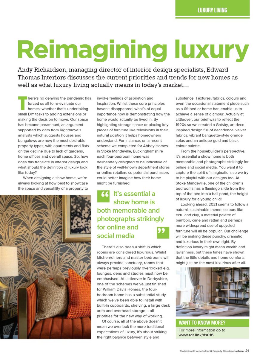 roar_pr's tweet photo. Excellent issue of the latest @phpdonline including coverage for @edwardthomasint on how they're reimagining luxury show homes to suit modern living #pr #interiordesign #showhomes #newhomes  https://t.co/5HWILybav3 https://t.co/BdlHrKLlte