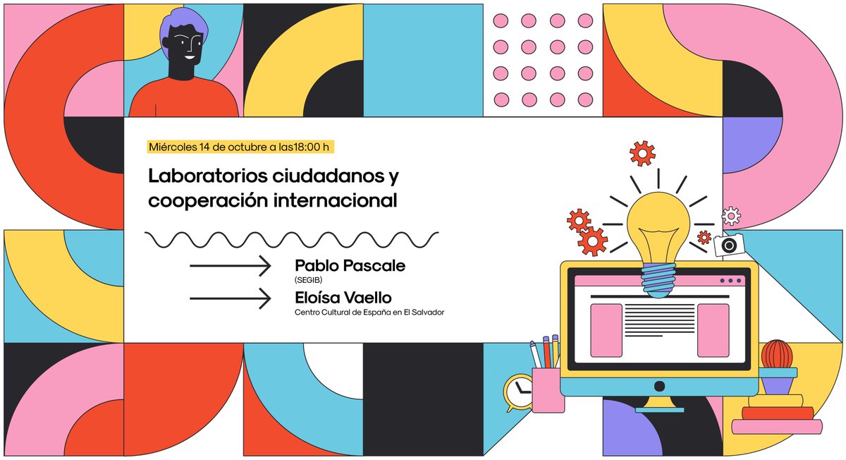 medialabMM's tweet image. ‼ ¡Recuerda que el miércoles, 14 OCT, hay una nueva sesión pública! 👉  Laboratorios ciudadanos y cooperación internacional con Eloísa Vaello (@CCESV) y Pablo Pascale (Responsable programa de Innovación Ciudadana @SEGIBdigital) - 18 h
medialab-prado.es/actividades/la…

#LabsDistribuidos