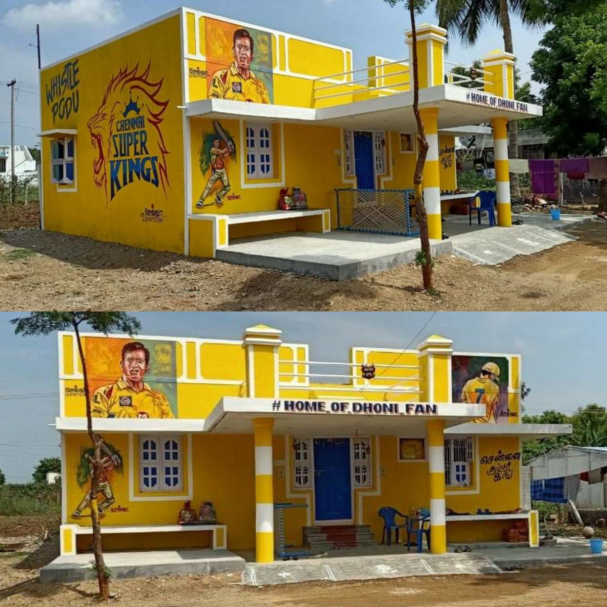 ChennaiIPL's tweet photo. Super Fan Gopi Krishnan and his family in Arangur, Tamil Nadu call their residence Home of Dhoni Fan and rightly so. 🦁💛

A super duper tribute that fills our hearts with #yellove. #WhistlePodu #WhistleFromHome https://t.co/WPMfuzlC3k