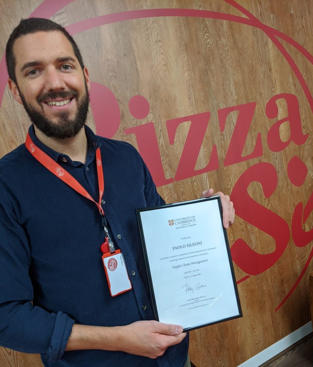 PizzaSiGroup's tweet photo. Congratulations to Paolo, our Operations Manager who has just completed his studies in Supply Chain Management with University of Cambridge Institute for Sustainability Leadership! #InvestingInTheFuture #PizzaFamily #InPizzaWeCrust #ChefsforChefs https://t.co/KVbyt01Hhe