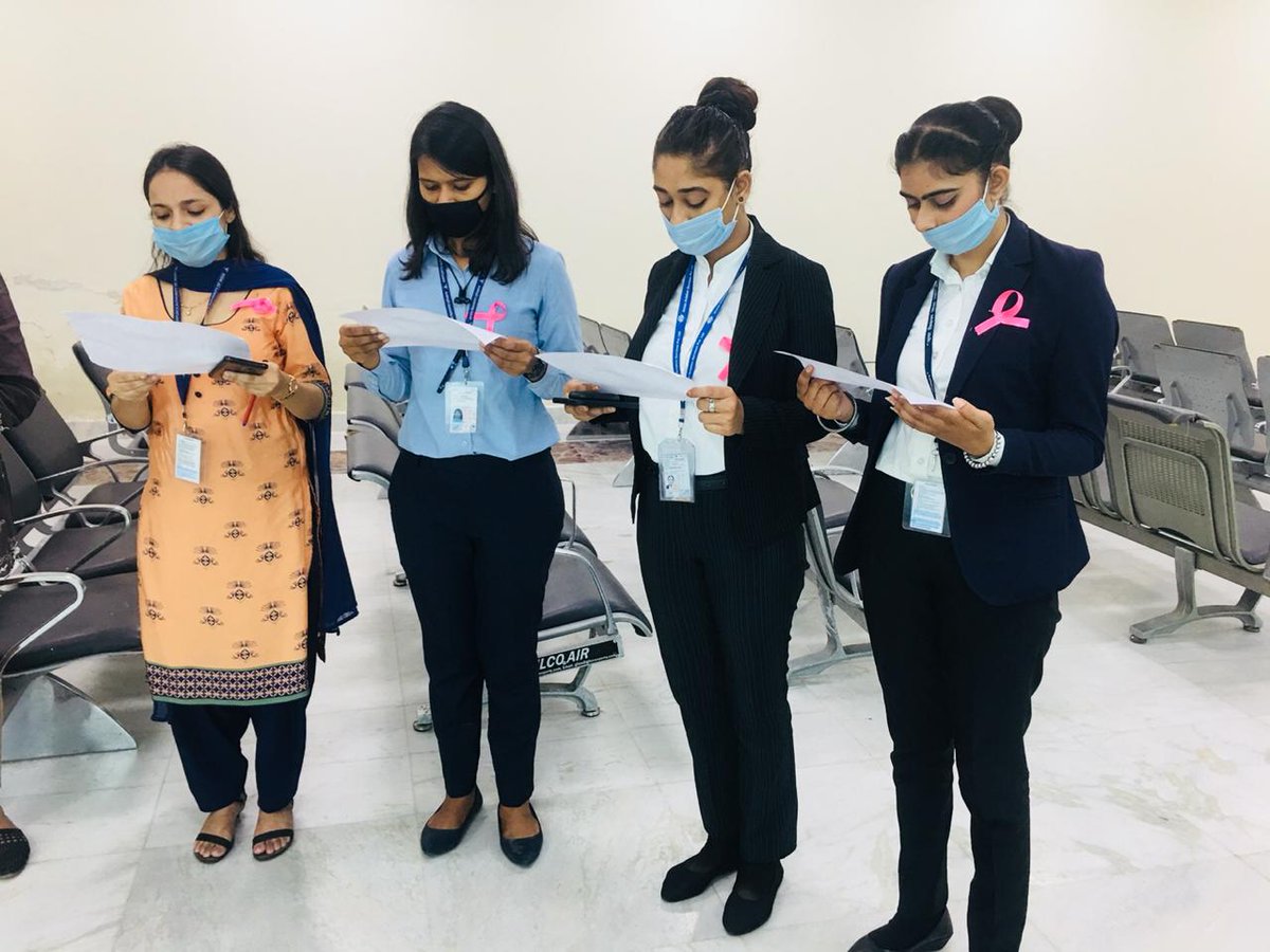 aaiasrairport's tweet photo. SGRDJI Airport Amritsar joins the worldwide observance of #PinkOctober, the Breast Cancer Awareness Month, underscoring the importance of early detection of breast cancer. Women working at airport pledged to be aware and also educate others.
#prevetion✓✓cure## https://t.co/rghG1JL8ll