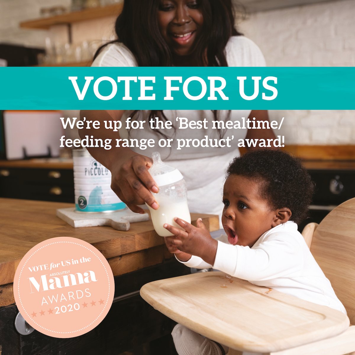 We’re excited to be nominated for <a href="/AbsolutelyMama/">Absolutely Mama</a> Awards! We already know how much you love Piccolo, so we’ll love you even more if you vote for us in “Best Mealtime/ Feeding Range” category 🙌  
Vote for us now: bit.ly/3djOAm4