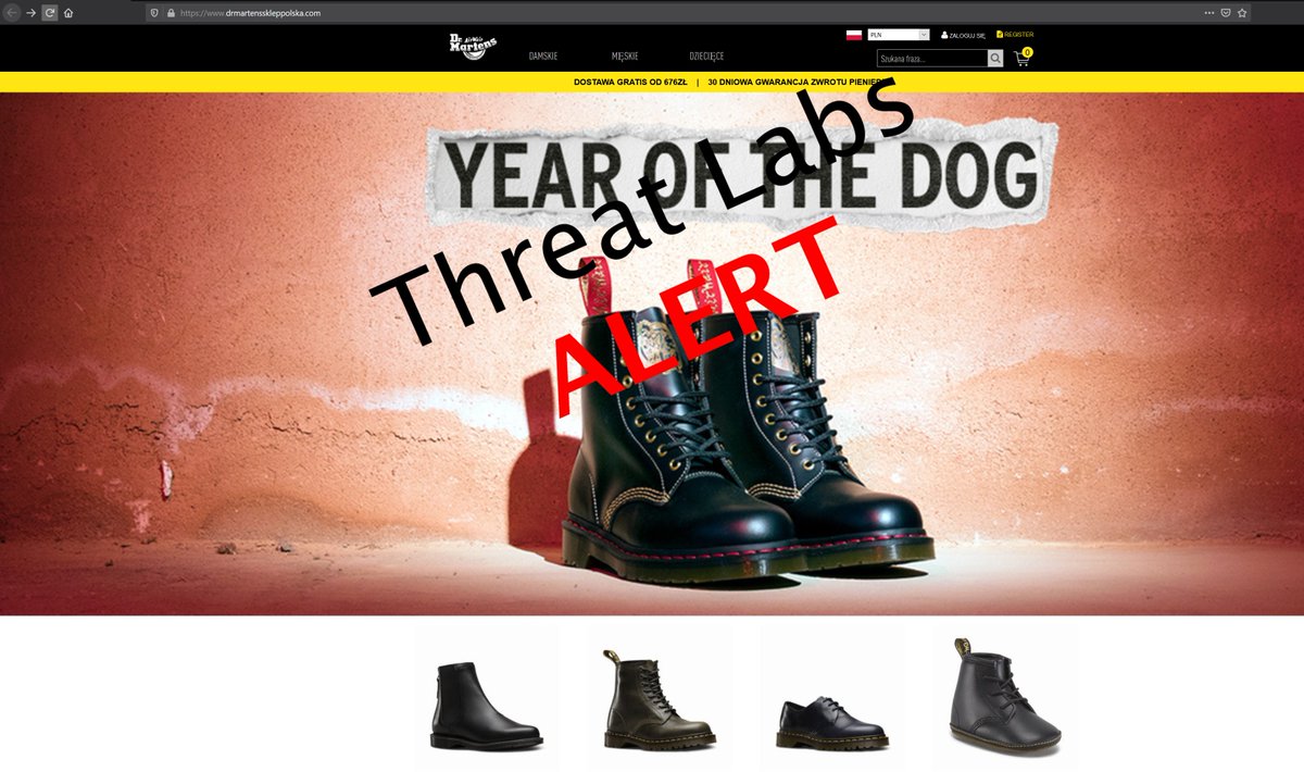 getriffsec's tweet photo. Ostrzegamy przed fałszywym sklepem internetowym podszywającym się pod markę @drmartens 

Adres fałszywego sklepu:
hxxps://www.drmartensskleppolska[.]com/

cc: @CERT_Polska @CERT_OPL @Legalniewsieci https://t.co/fyf3sDiJzo