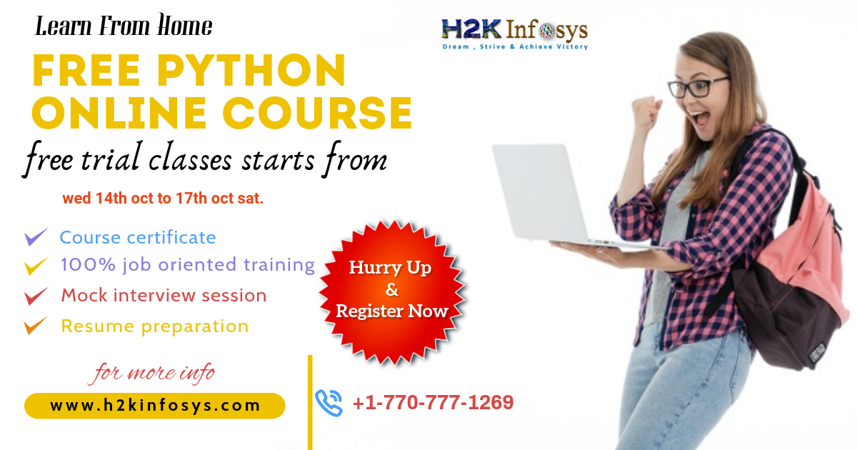 h2kinfosys's tweet image. Free python Online Course register now for free trial classes
Wed 14th Oct to 17th Oct, Sat
docs.google.com/.../1H8NMrUS4Q…
WhatsApp click here : cutt.ly/FgaxvvG
Call: +1-770-777-1269
Email: training@h2kinfosys.com
#python #pythonfreetraining