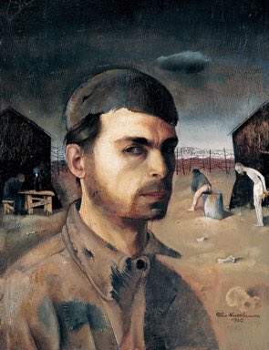 Felix Nussbaum (1904-44) was an important German-Jewish artist murdered by Fascists at Auschwitz on the 9th August 1944. Here’s his self-portrait in a French Concentration Camp in 1940:  https://blog.nli.org.il/en/felix_nussbaum/