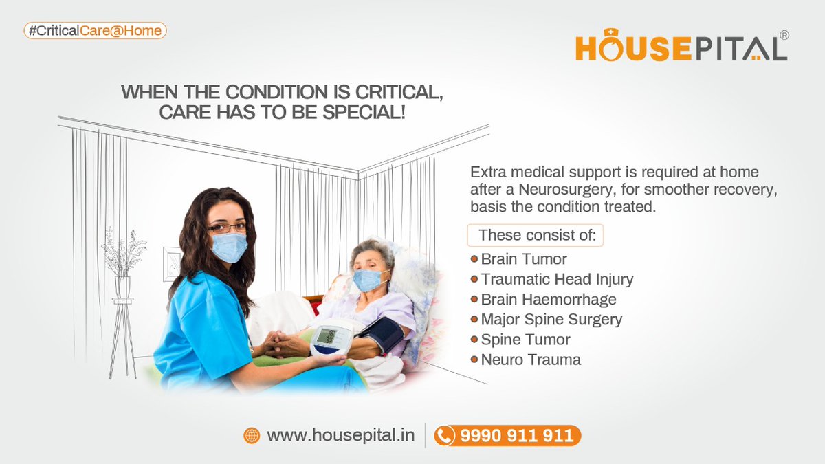 Housepital_Care's tweet photo. For smoother & faster recovery of our loved ones, extra medical support is required at home after #Neurosurgery.
Get the right #medicalcare at home with Housepital, when it matters the most.
#CriticalCare #CriticalCareAtHome #CareAtHome #SpineSurgery #NeuroTrauma #Housepital https://t.co/uBJo7J0eIv