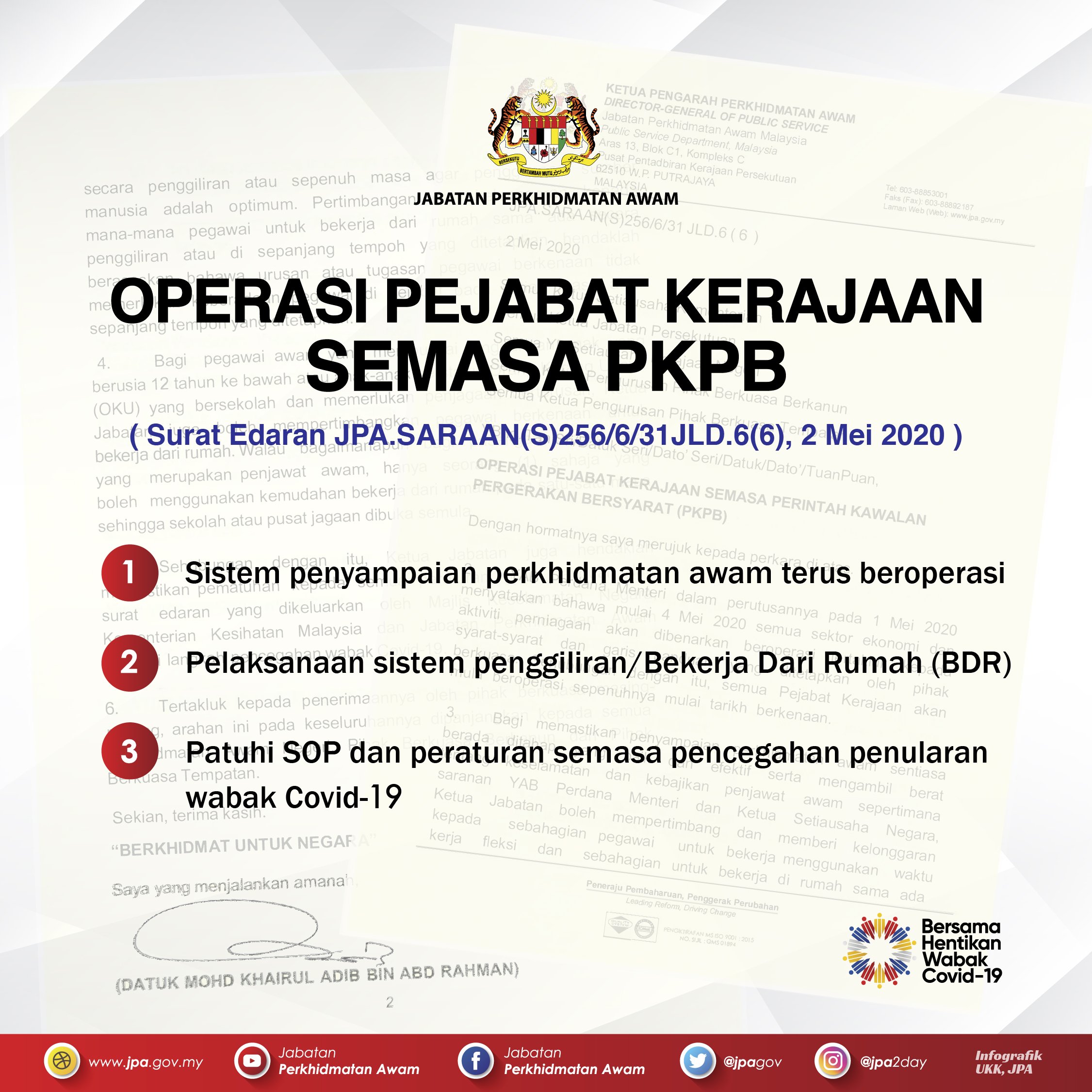 Twitter ä¸Šçš„ Jabatan Perkhidmatan Awam Operasi Pejabat Kerajaan Semasa Pkpb Sistem Penyampaian Perkhidmatan Awam Terus Beroperasi Pelaksanaan Sistem Penggiliran Bdr Patuhi Sop Dan Peraturan Semasa Pencegahan Penularan Wabak Covid 19 Surat