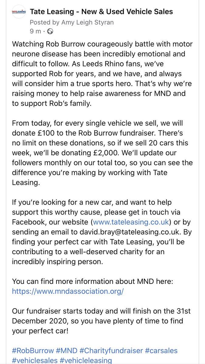 Diggo008's tweet image. Please can everyone RT this post... Every car we sell between now and December 31st we will donate £100 per car to the @Rob7Burrow fund.. @RLBarrieMc10 @KeithSenior4 @JamiePeacock10 @DannyMcguire6 @alexsimmonstv @spitpig all my details are on the post below 👇🏻keep batting Rob 👍🏻