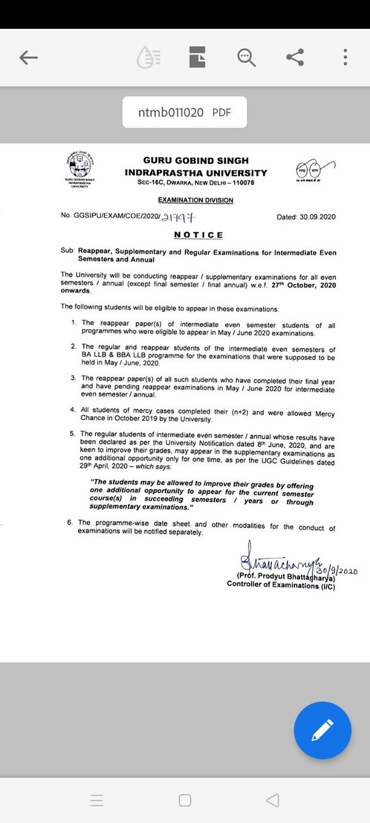 Promises v. Reality of  <a href="/Minister_Edu/">Education Minister</a> <a href="/msisodia/">Manish Sisodia</a> . Sir the <a href="/GGSIPUIndia/">Guru Gobind Singh Indraprastha University</a> is eagerly waiting to play wid our lives and ur WORDS do not possess any honesty. No SOP, no other arrangements. Just conducting the EXAMS.
No grievance was heard. Officers' reply is also disheartening.