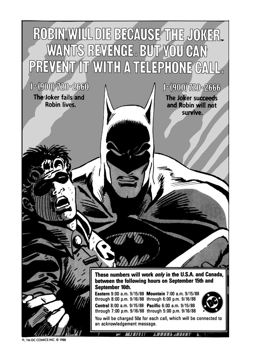 Then comes "Death in The Family," and DC gives people the option to vote on if Jason survives, or Jason dies by calling into a phone line.