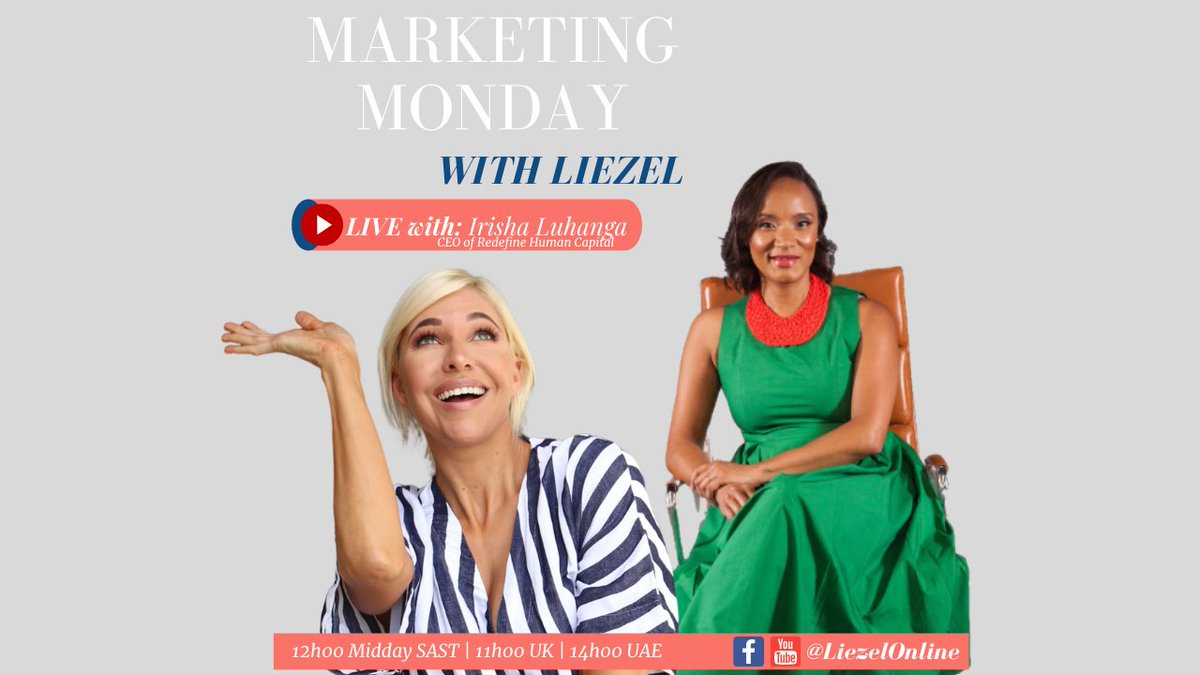 liezelv's tweet photo. Need advice on how to better value your human resources so you all win?

🗣️💡🎤

Excited to interview CEO of Redefine Human Capital @IrishaLuhanga, on #MarketingMonday LIVE on Youtube @liezelonline at 12h00 CAT/11am BST/14pm UAE for answers!

#LiezelOnline #TheGiraffeBrand https://t.co/T20kGWc6Ke