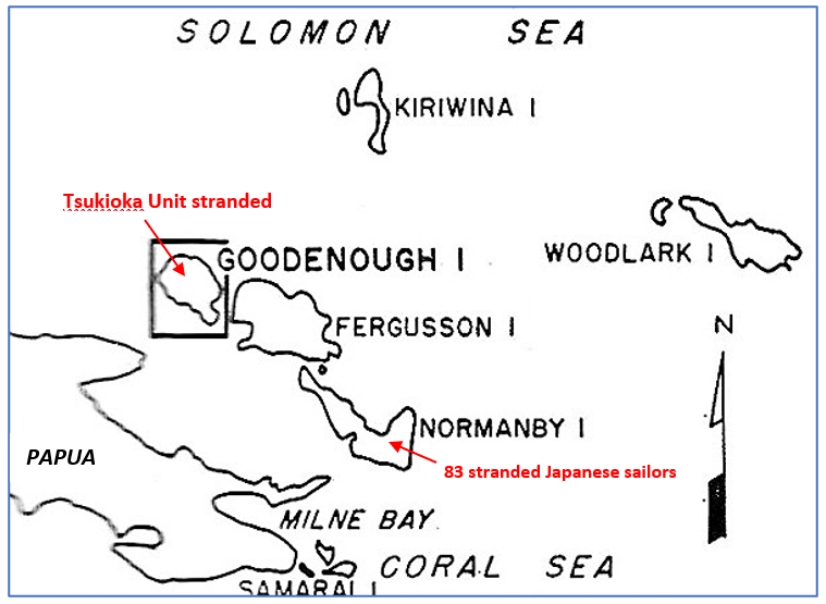 12 Sep: A message dropped to the Unit, with food, advised that rescue was postponed. Now they knew they’d been located.22 Sep: Two warships found 10 Yayoi survivors drifting at sea. Hearing that 87 more had drifted to Normanby Island, they rushed there that night. Found nothing.