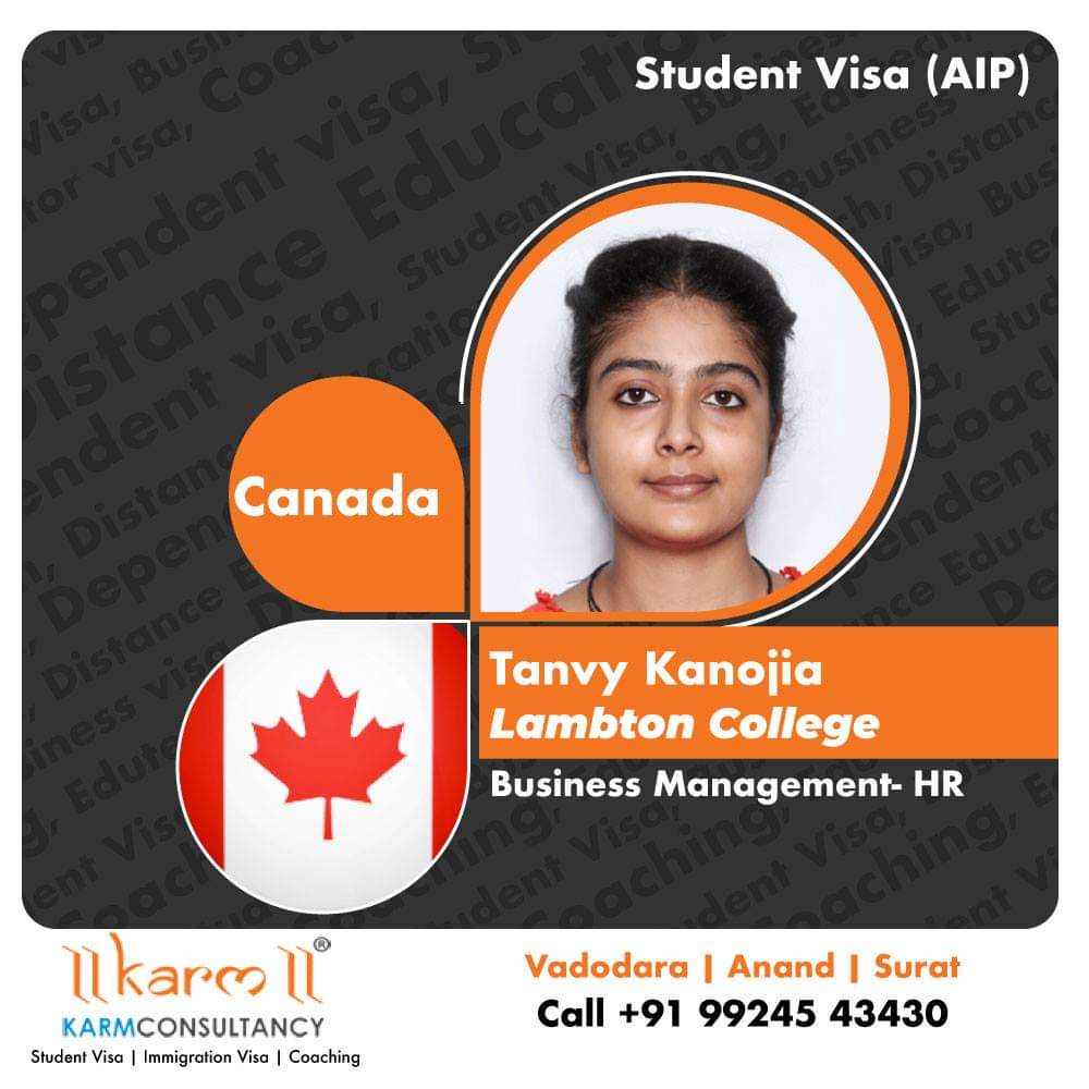 KarmConsultancy's tweet photo. Congratulations Tanvy Kanojia for getting #Canada #AIP (Approval in Principal) #StudentVisa

#KarmConsultancy since 2003 is Gujarat’s most trusted #studyabroad #VisaConsultancy in #Vadodara #Anand #Surat 

#StudyCanada #InternationalStudents #studygram #CanadaStudentVisa https://t.co/O17SHgw5CQ