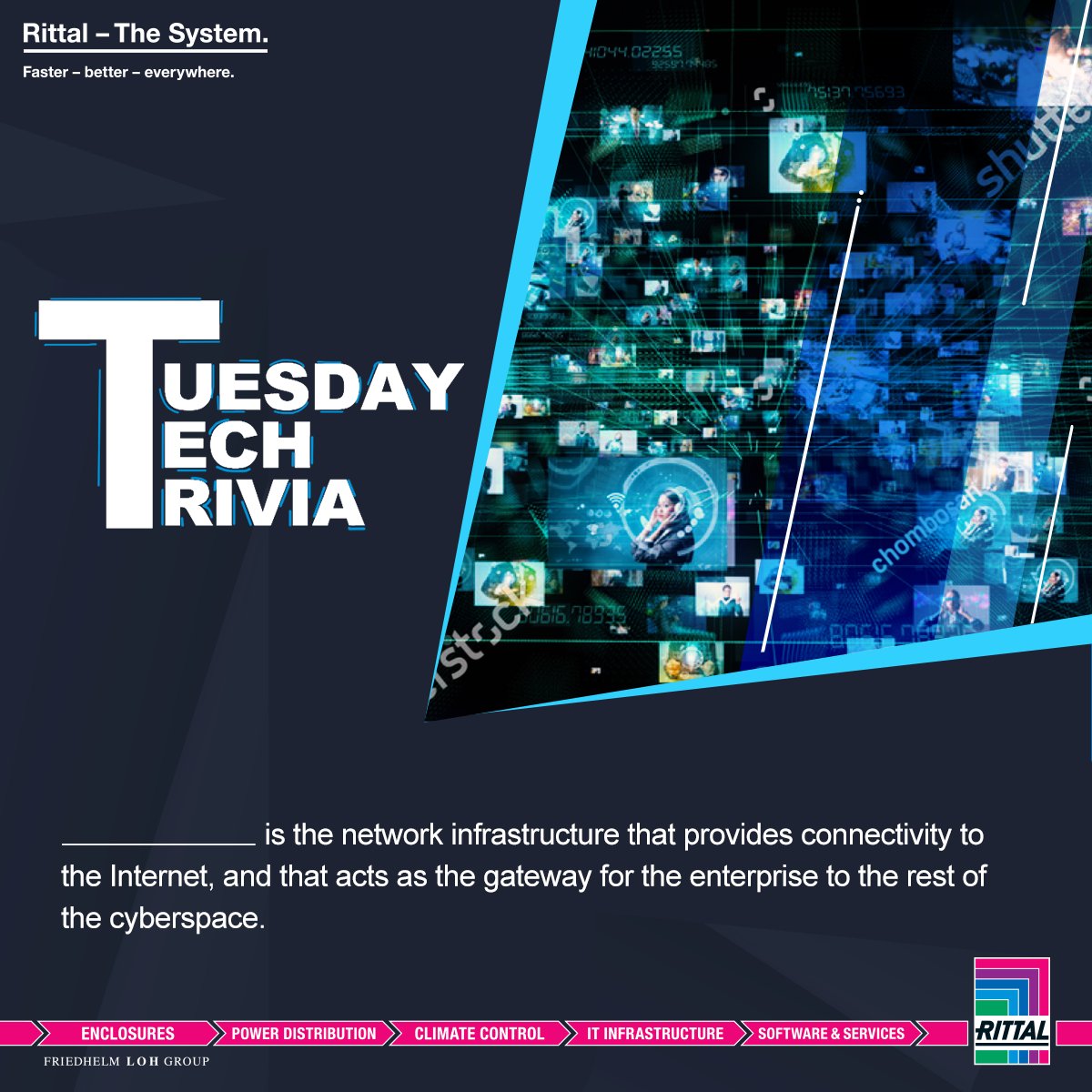 Rittal_India's tweet image. #TuesdayTechTrivia - Without this infrastructure, you would not be able to access the Internet. This innovation revolutionized cyberspace for generations to come. Can you solve this?

#Rittal  #datacentre #itinfrastructuremanagement #itinfrastructure #racks @Rittal @EPLAN_global
