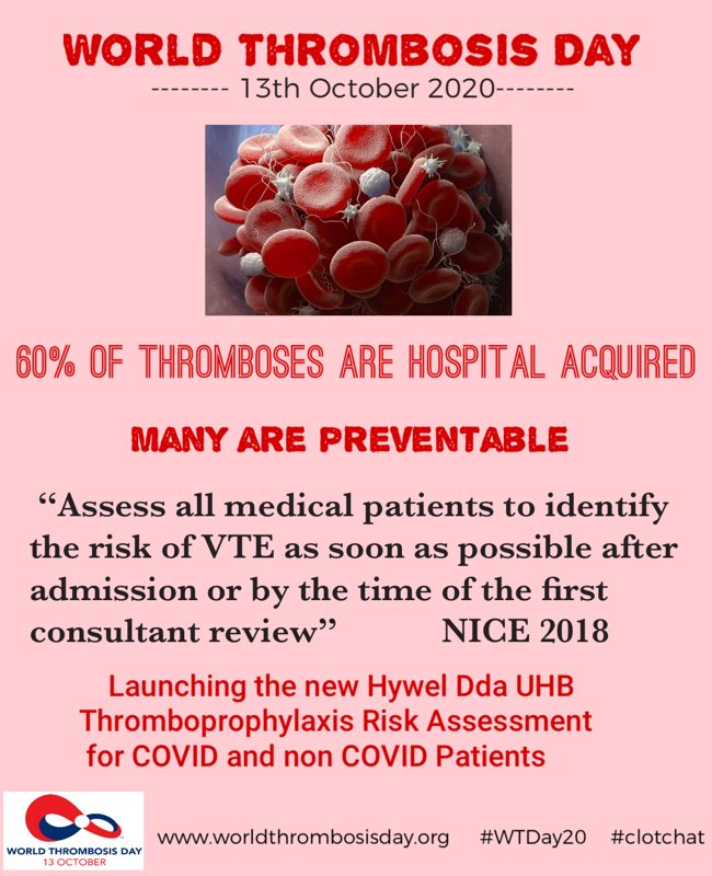 DrRhianFuge's tweet photo. Hospital Acquired Thrombosis (HAT) is a common, potentially preventable complication occurring within 90 days of hospitalisation
 #WTDay20 @HywelDdaHB https://t.co/p4W9YCi1x7